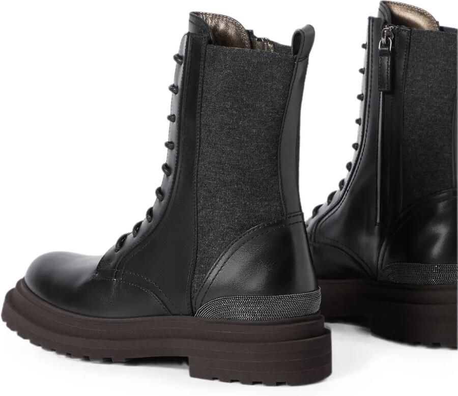 Brunello Cucinelli Matte kalfsleren en scheerwollen flanellen laarzen met kostbaar detail Zwart - Foto 2