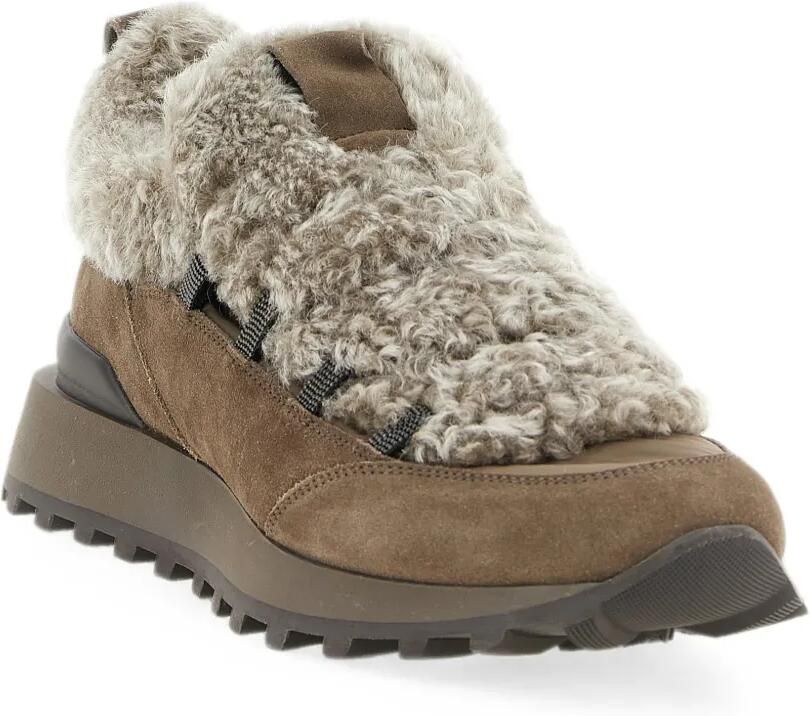 Brunello Cucinelli Monile sneakers met lammy vlak Bruin
