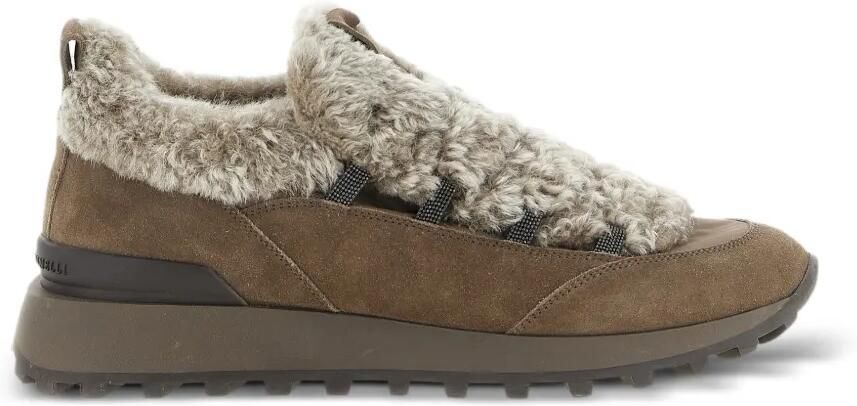 Brunello Cucinelli Monile sneakers met lammy vlak Bruin - Foto 3