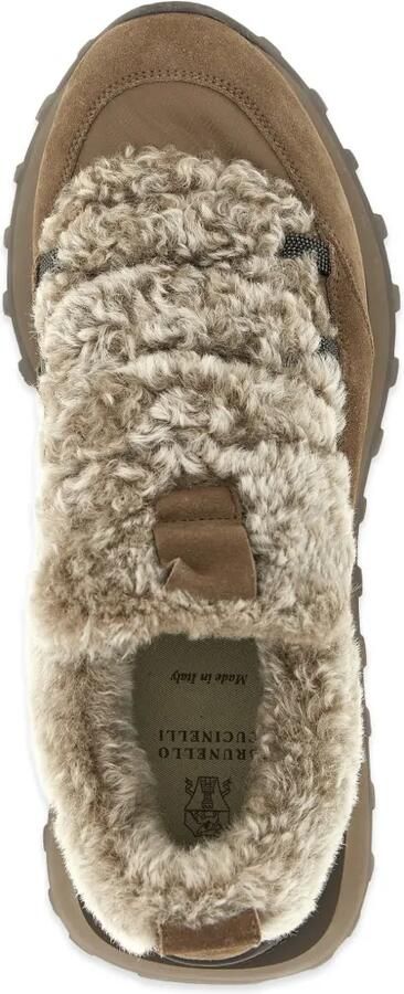 Brunello Cucinelli Monile sneakers met lammy vlak Bruin - Foto 4
