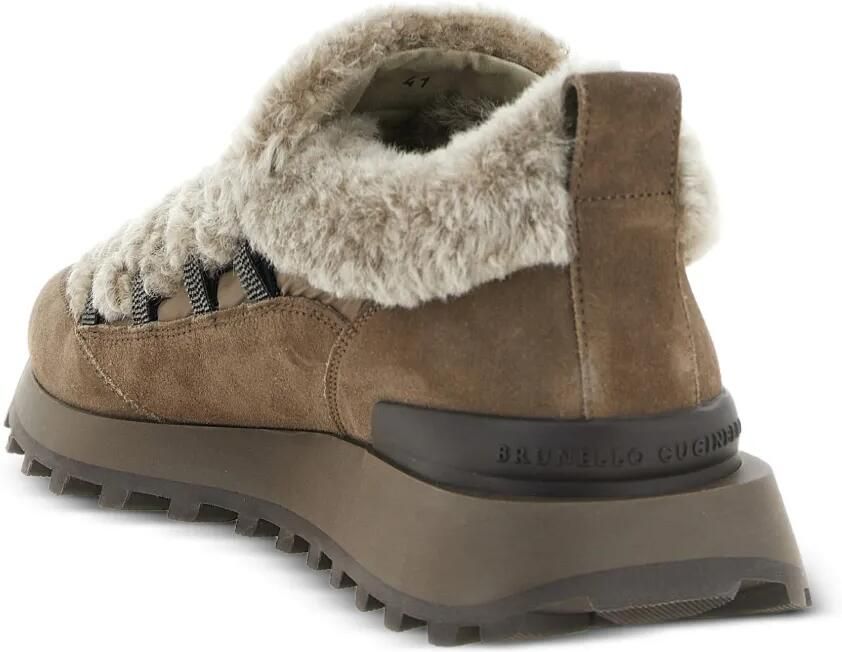 Brunello Cucinelli Monile sneakers met lammy vlak Bruin - Foto 2