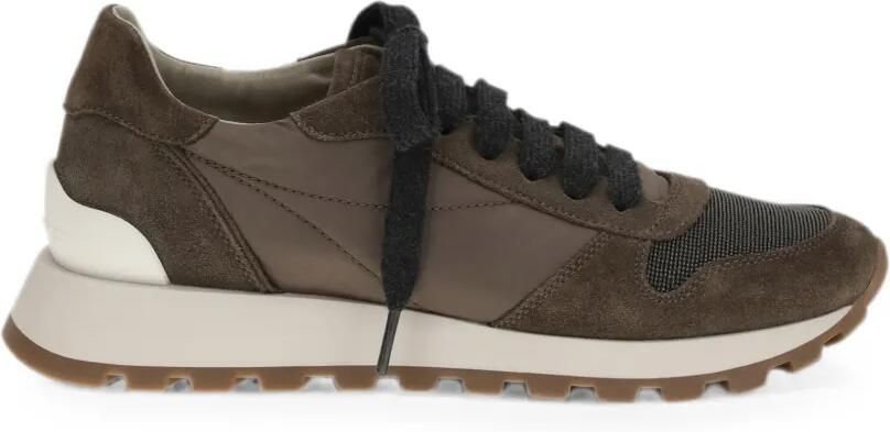 Brunello Cucinelli Monile sneakers met suède vlakken Bruin