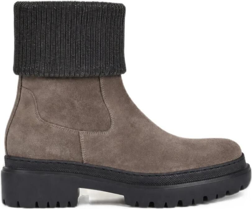 Brunello Cucinelli monili-embellished suede ankle boots Grijs