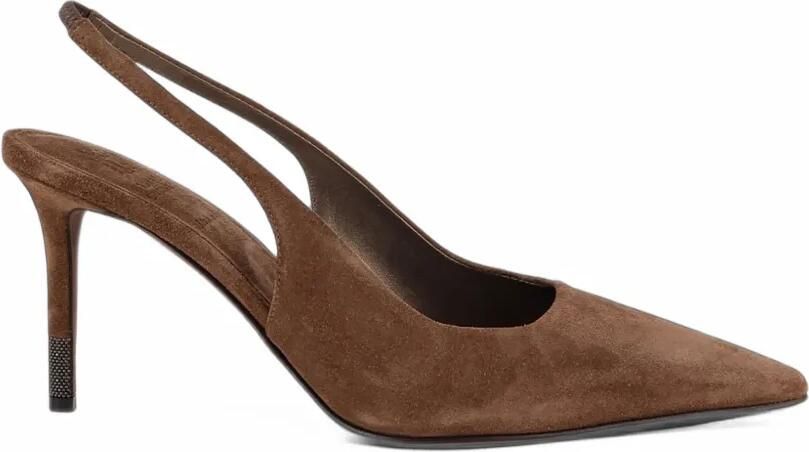 Brunello Cucinelli Monili-embellished suede pumps Bruin