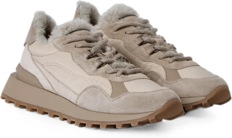 Brunello Cucinelli Monili sneakers met lammy voering Beige