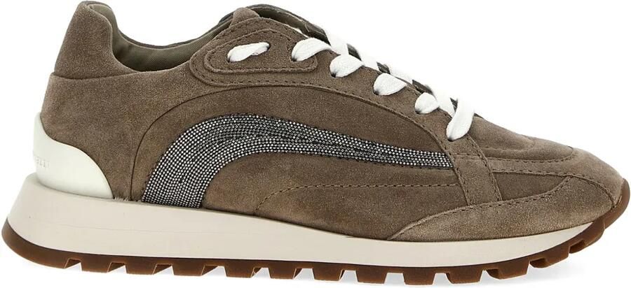 Brunello Cucinelli Monili-verfraaide suède sneakers Bruin