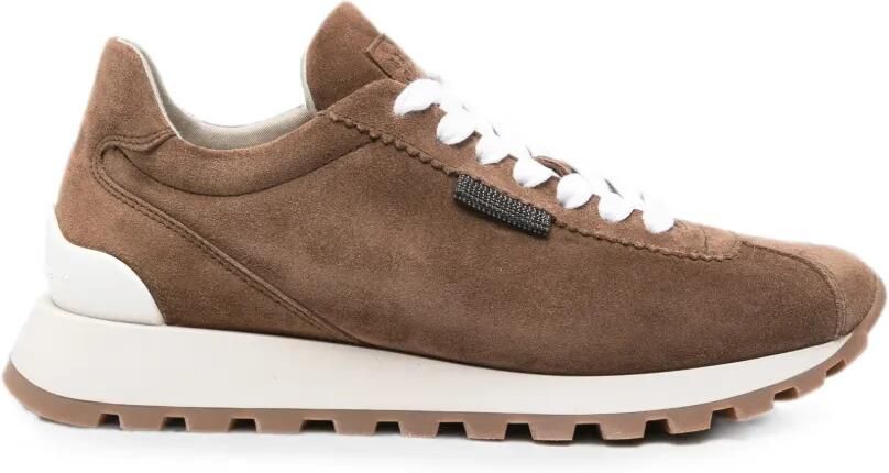 Brunello Cucinelli Monili-verfraaide suède sneakers Bruin