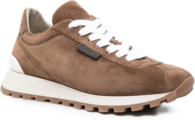 Brunello Cucinelli Monili-verfraaide suède sneakers Bruin - Foto 3