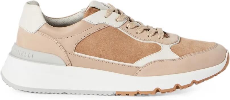 Brunello Cucinelli Nubuck en suède hardlopers Beige