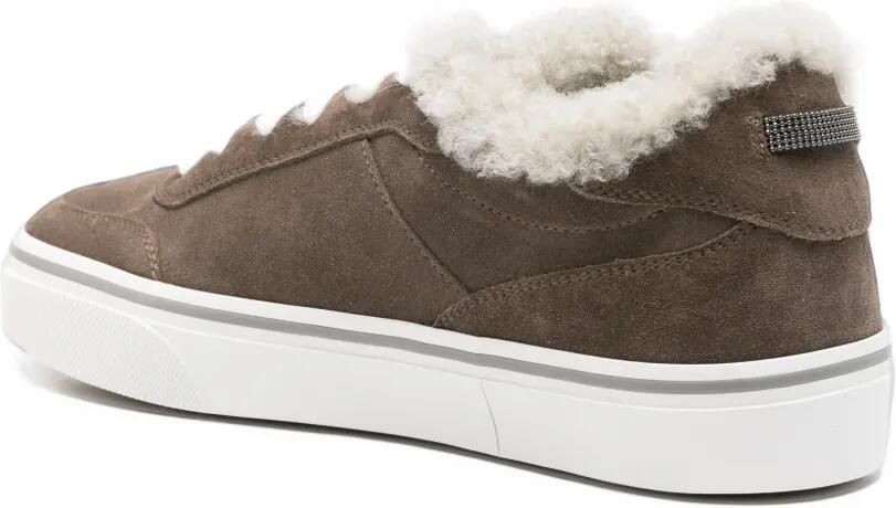 Brunello Cucinelli shearling-trim suede sneakers Bruin - Foto 3