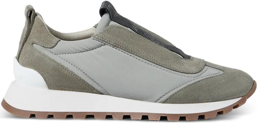 Brunello Cucinelli Slip-on sneakers met suède vlak Bruin