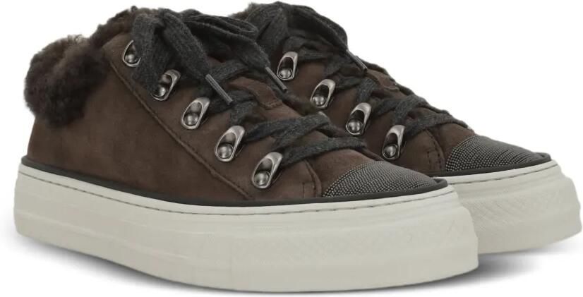 Brunello Cucinelli Sneakers met lammy afwerking Bruin