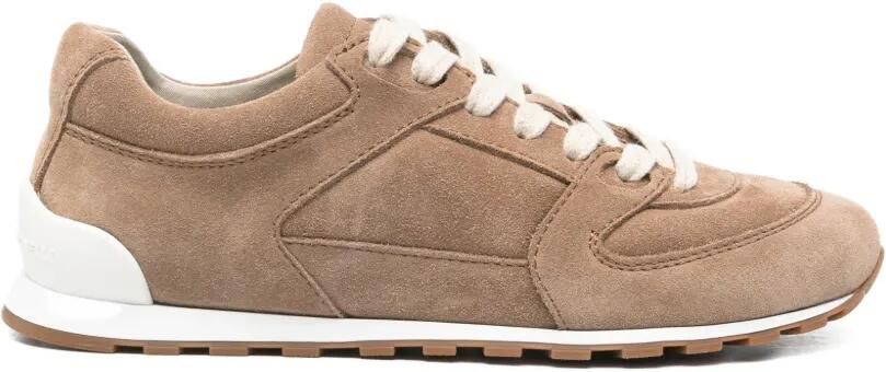 Brunello Cucinelli Sneakers met suède vlak Bruin