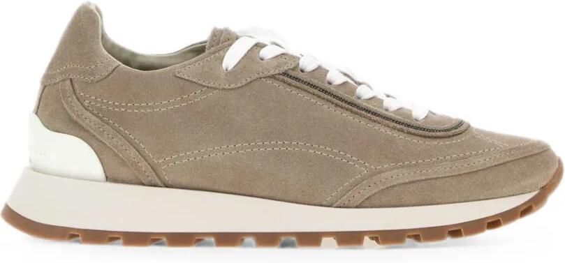 Brunello Cucinelli Sneakers met suède vlakken Beige
