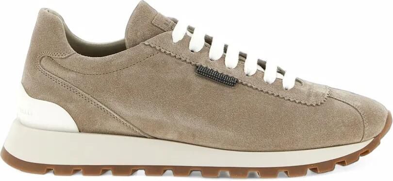 Brunello Cucinelli Sneakers met suède vlakken Beige