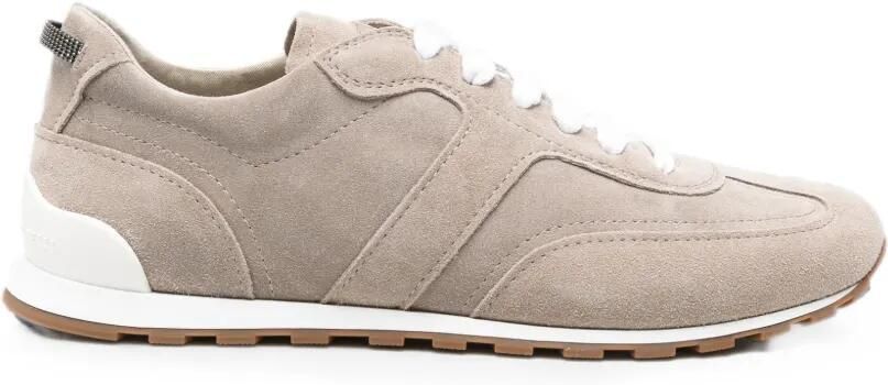 Brunello Cucinelli Sneakers met vlakken en Monili-ketting Beige