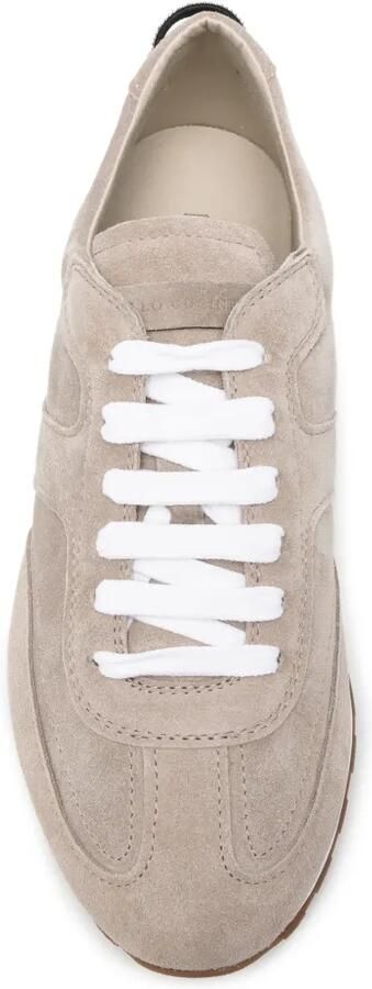 Brunello Cucinelli Sneakers met vlakken en Monili-ketting Beige - Foto 4