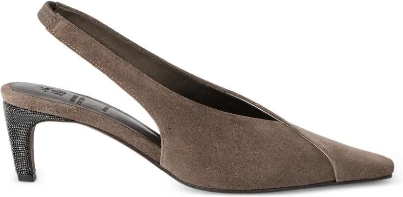 Brunello Cucinelli Suède City slingback pumps met hak Bruin