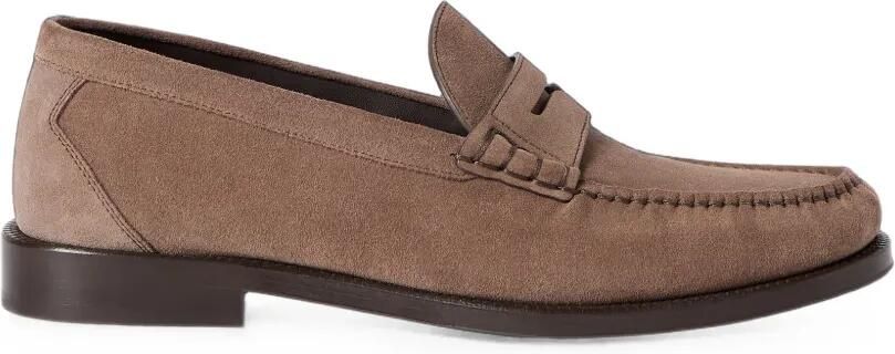 Brunello Cucinelli Suède en bewerkte kalfsleren penny loafers Bruin