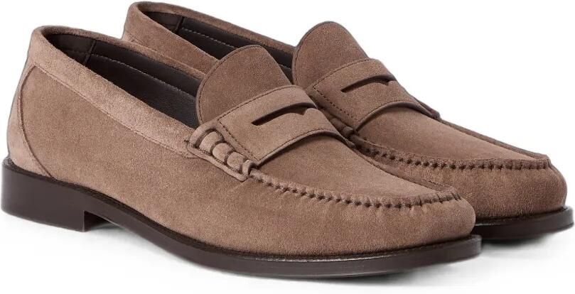 Brunello Cucinelli Suède en bewerkte kalfsleren penny loafers Bruin - Foto 4