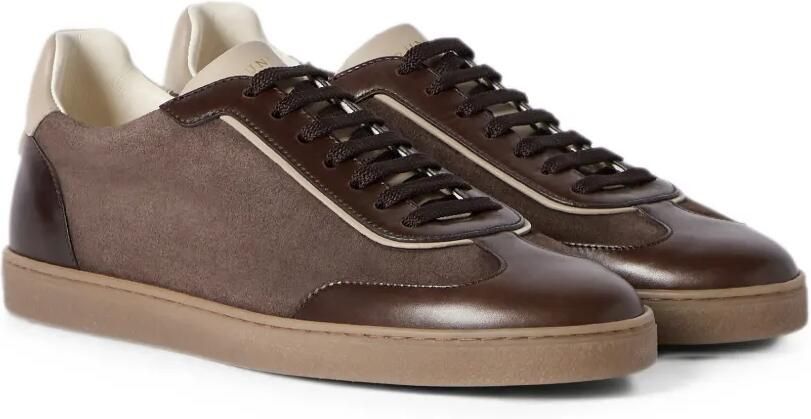 Brunello Cucinelli Suède en gepolijste kalfsleren sneakers Bruin