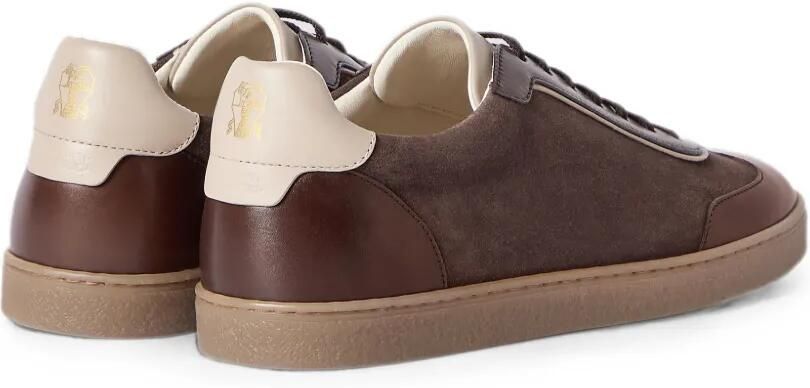Brunello Cucinelli Suède en gepolijste kalfsleren sneakers Bruin - Foto 5