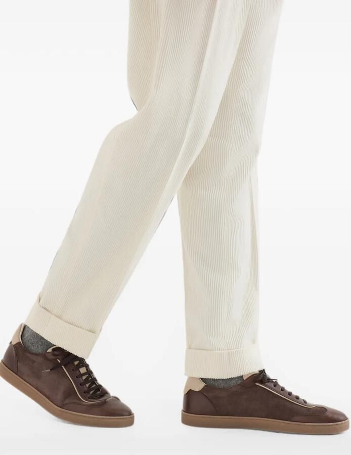 Brunello Cucinelli Suède en gepolijste kalfsleren sneakers Bruin - Foto 4