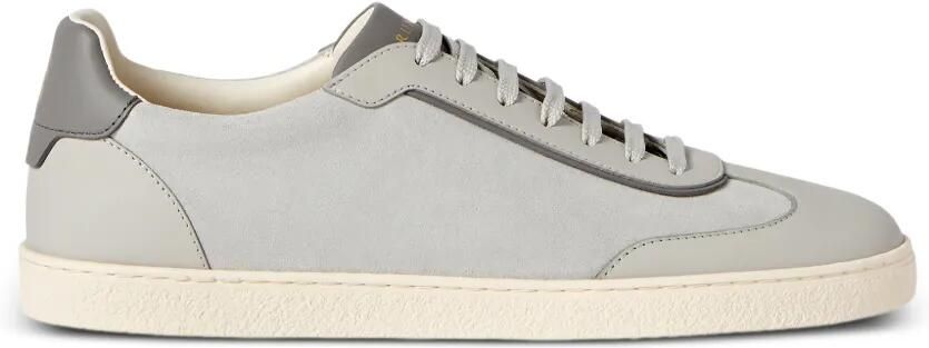 Brunello Cucinelli Suède en gepolijste kalfsleren sneakers Grijs