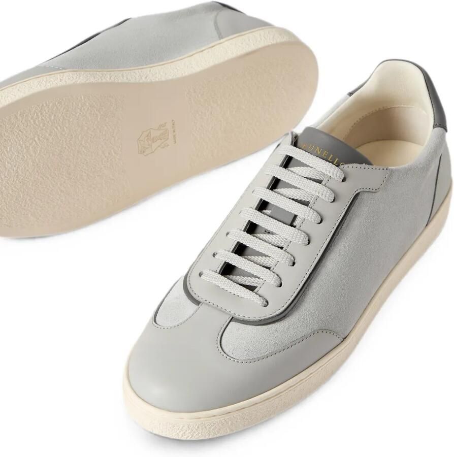 Brunello Cucinelli Suède en gepolijste kalfsleren sneakers Grijs - Foto 2