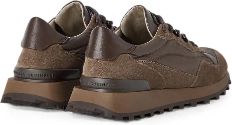 Brunello Cucinelli Suède en techno katoenen sneakers met glanzend detail Bruin - Foto 5