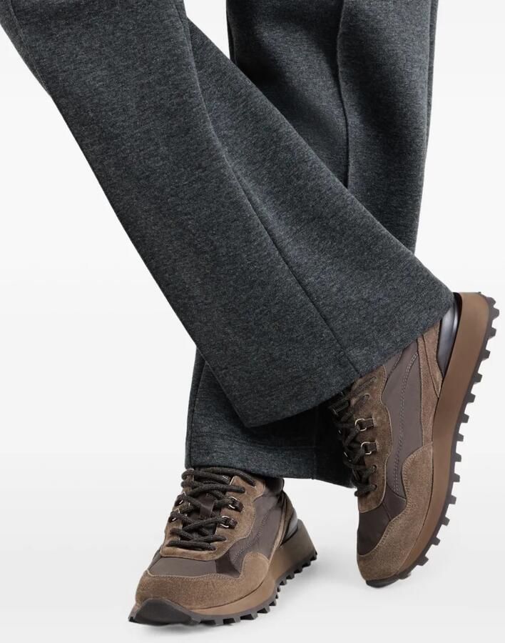 Brunello Cucinelli Suède en techno katoenen sneakers met glanzend detail Bruin - Foto 2