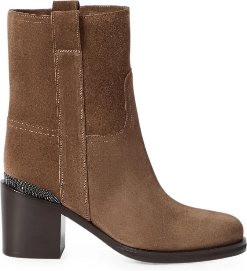 Brunello Cucinelli Suède enkellaarzen met kostbaar detail Bruin