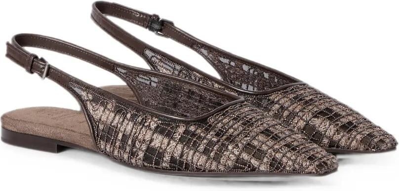 Brunello Cucinelli Suède geruite slingback pumps Bruin - Foto 4
