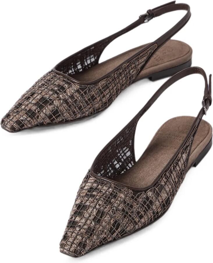 Brunello Cucinelli Suède geruite slingback pumps Bruin - Foto 2