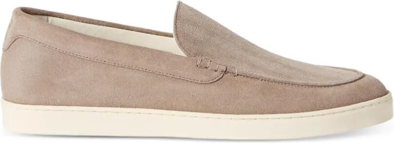 Brunello Cucinelli Suède loafer sneakers met chevron-effect Bruin