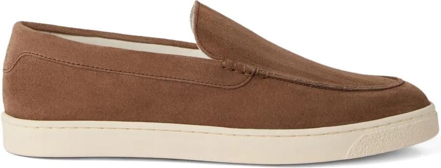 Brunello Cucinelli Suède loafers met chevron effect Bruin
