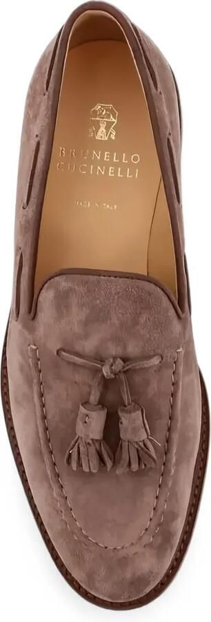 Brunello Cucinelli Suède loafers met kwastjes Bruin