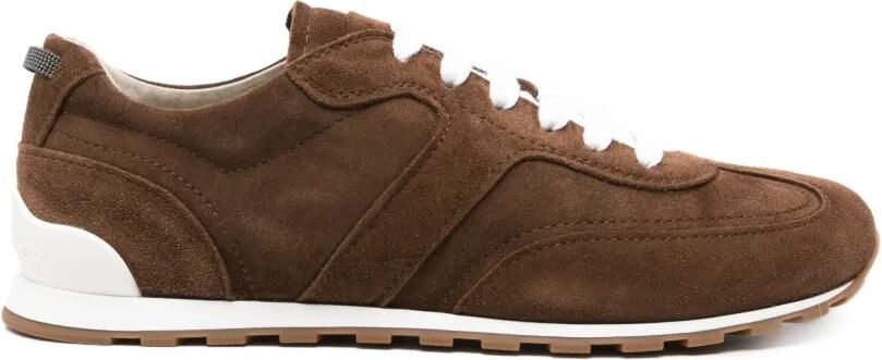 Brunello Cucinelli Sneakers met suède vlakken Bruin