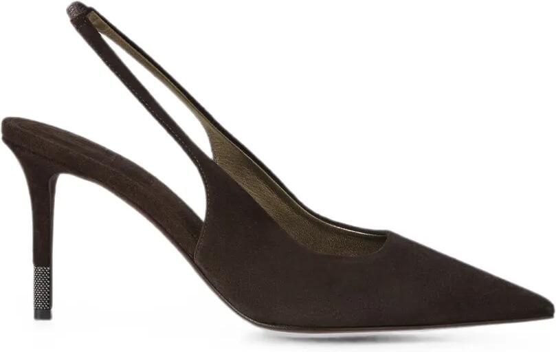 Brunello Cucinelli Suède slingback pumps met Monili Bruin