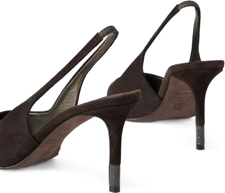 Brunello Cucinelli Suède slingback pumps met Monili Bruin - Foto 2
