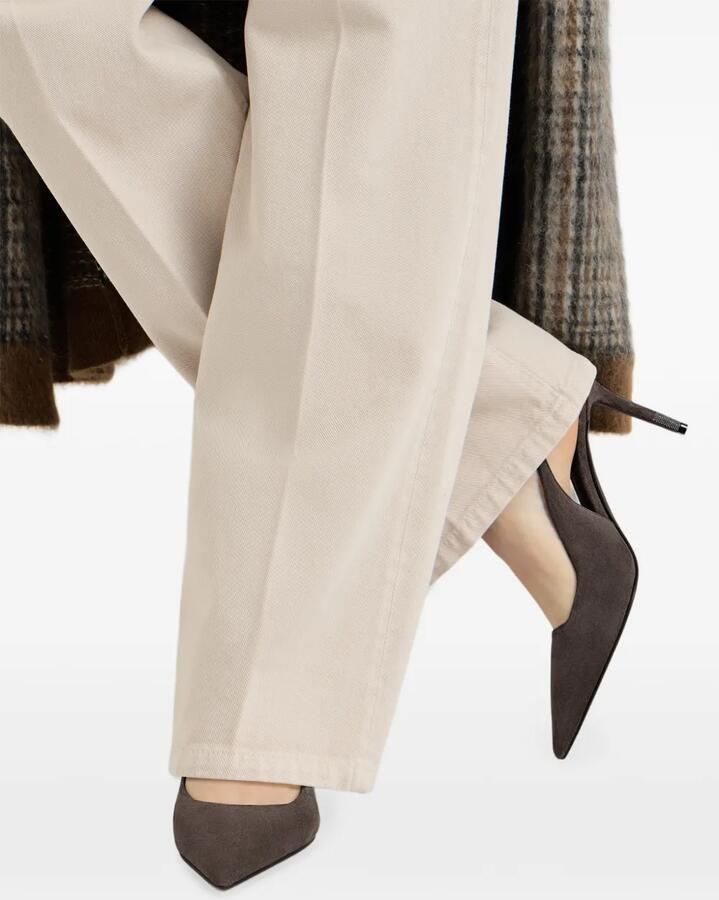 Brunello Cucinelli Suède slingback pumps met Monili Bruin - Foto 3