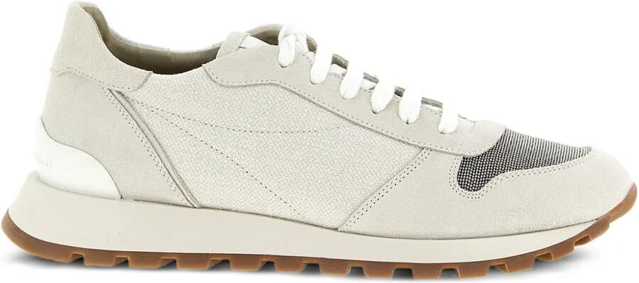 Brunello Cucinelli Suède sneakers met applicatie Beige
