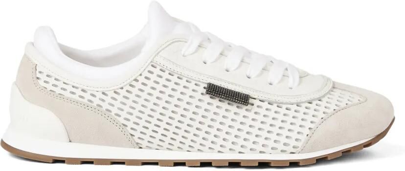 Brunello Cucinelli Suède sneakers met glanzende lus Beige
