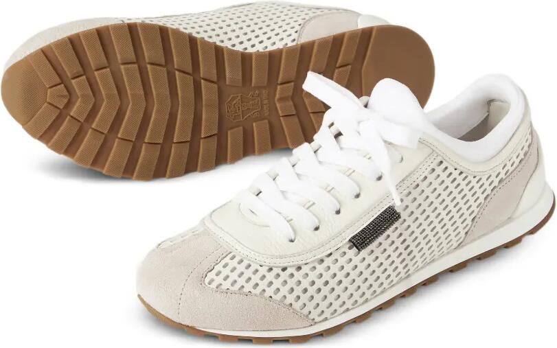 Brunello Cucinelli Suède sneakers met glanzende lus Beige - Foto 3