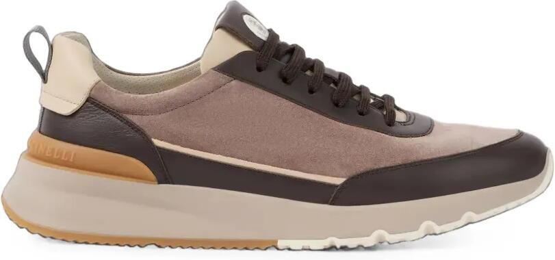 Brunello Cucinelli Suède sneakers met leren afwerking Bruin