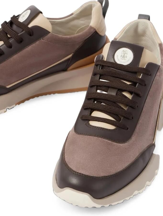 Brunello Cucinelli Suède sneakers met leren afwerking Bruin - Foto 3