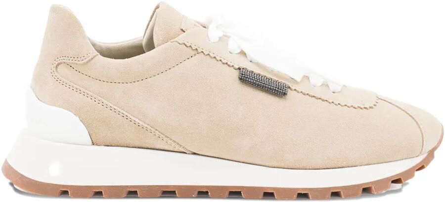 Brunello Cucinelli Suède sneakers met Monile-detail Beige