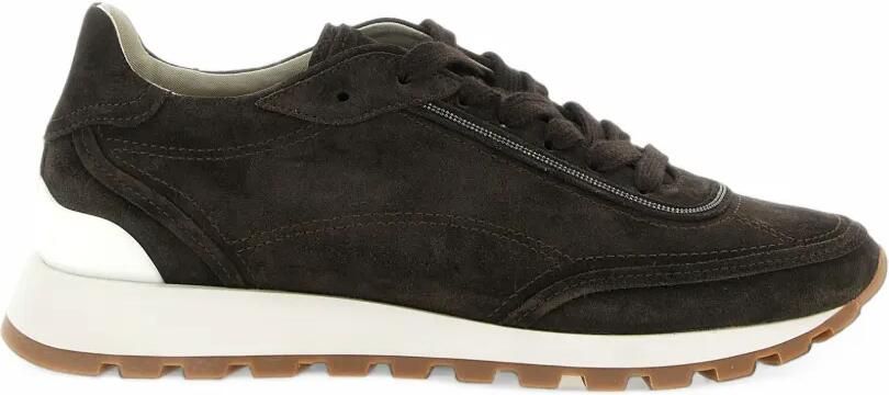 Brunello Cucinelli Suède sneakers met monili-afwerking Bruin