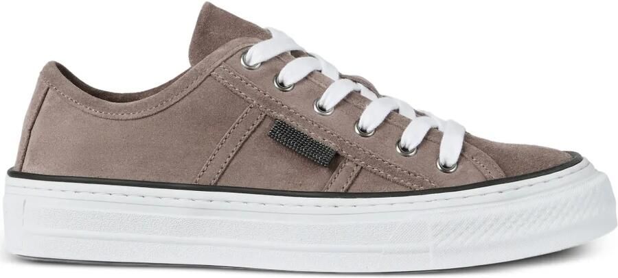 Brunello Cucinelli Suède sneakers met monili-verfraaiing Bruin