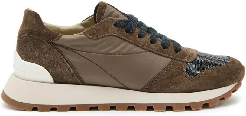 Brunello Cucinelli Suède sneakers met vlakken Bruin